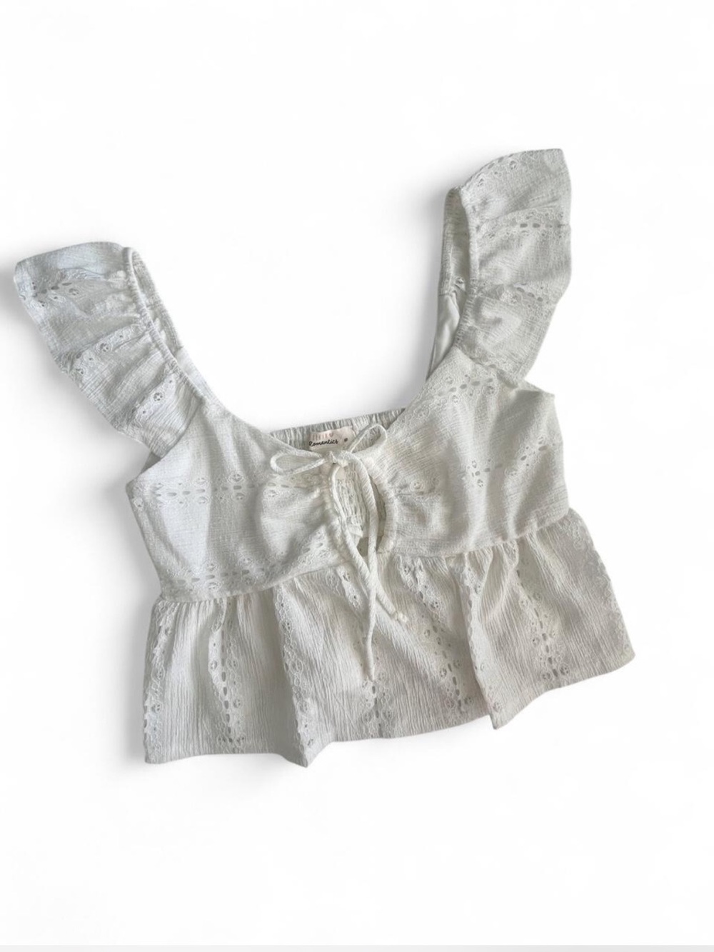 White Eyelet Tie-Front Peplum Blouse